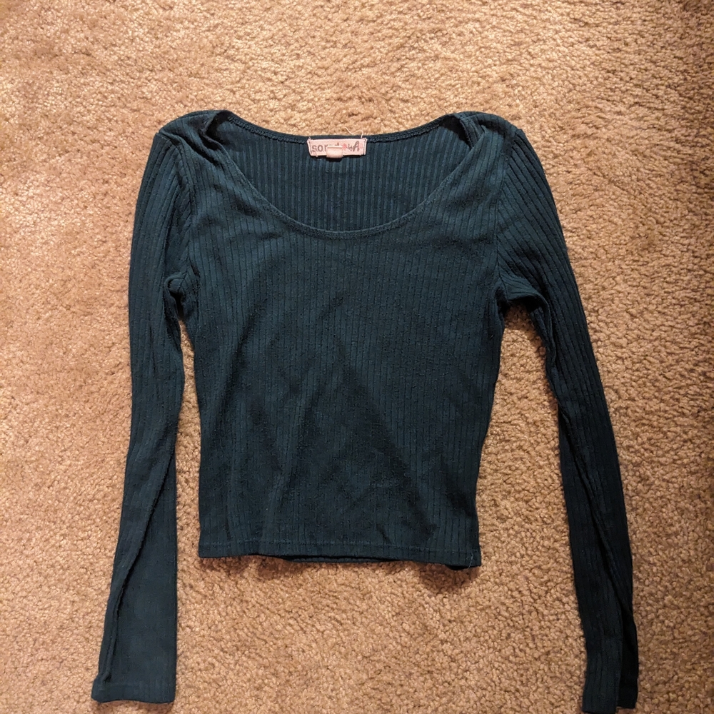 Women's Ribbed Long Sleeve Top - Dark Green